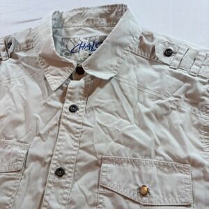 Chals Utility Shirt Mens Medium Khaki Tan Long Sleeve Button Down Military Work